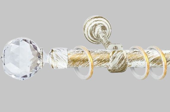 Карниз для штор однорядний металевий 25 мм, Шар Кристал Біле Золото 300 см