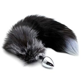 Металлическая анальная пробка Лисий хвост Alive Black And White Fox Tail M, диаметр 3,4 см Sex Aura