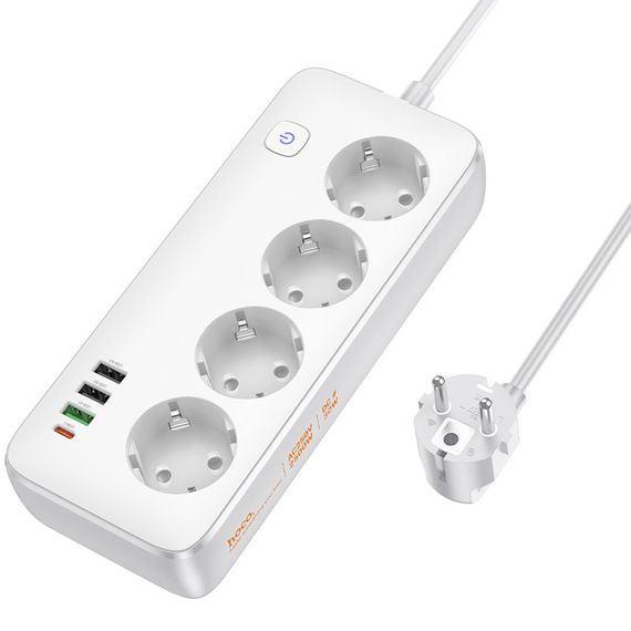 Удлинитель Hoco AC22 Sunlight (PD30W/1C/3A/4xSocket) (1.5m) White | Зображення 2