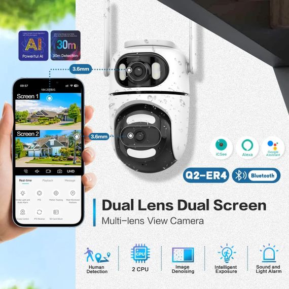 Вулична поворотна камера відеоспостереження WiFi Dual lens Q2 на 2 об'єктиви, 8Mp Type-C | Зображення 3