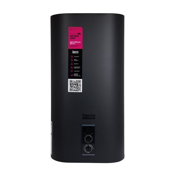 Водонагрівач електричний Thermo Alliance 50 л Black, плоский вертикальний, мокрий ТЕН 2 кВт (0,8 + 1,2) DT50V20G(PD)/2В