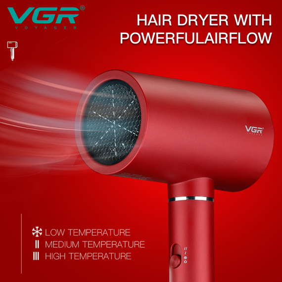 Фен профессиональный VGR V-431 RED, 2 уровня обдува, 2 уровня температуры, насадка-концентратор | Зображення 7
