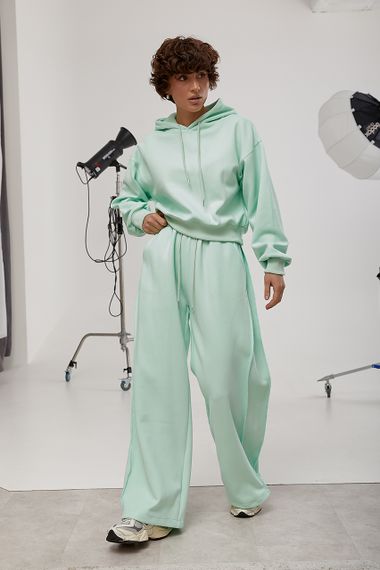 Спортивний костюм із худі та прямими штанами зі швами навиворіт - м'ятний цвет, S (є розміри)