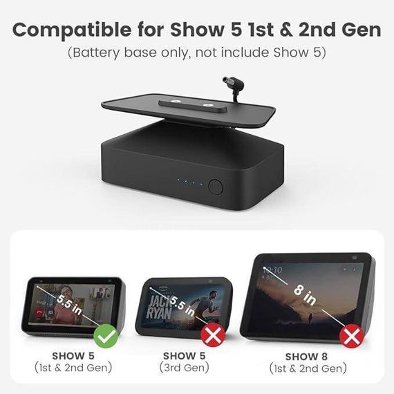 База акумулятора GGMM ES5 бездротова для Amazon Echo Show 5 10000 мАг чорна магнітна підставка | Зображення 2
