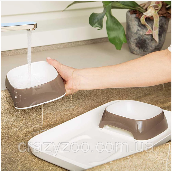 Миски на підставці для собак та котів Ferplast Glam Tray Small сірі 40x23x5.5 см 2x400 мл 71908521 | Зображення 1