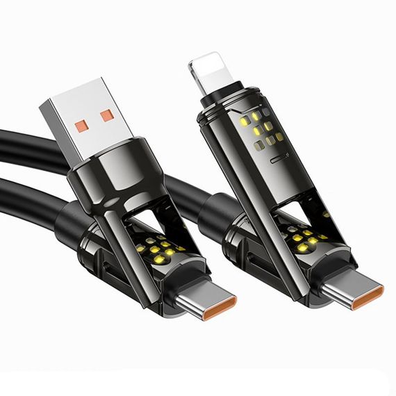 Дата кабель Hoco U143 Joy 4in1 USB to Lightning/Type-C to Type-C 240W (1.2m) Black | Зображення 4