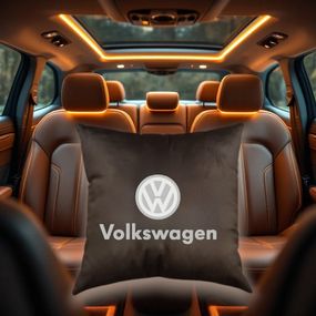 Авто Подушка з вишивкою логотипу марки Volkswagen фольцваген коричневий автомобілісту 00054