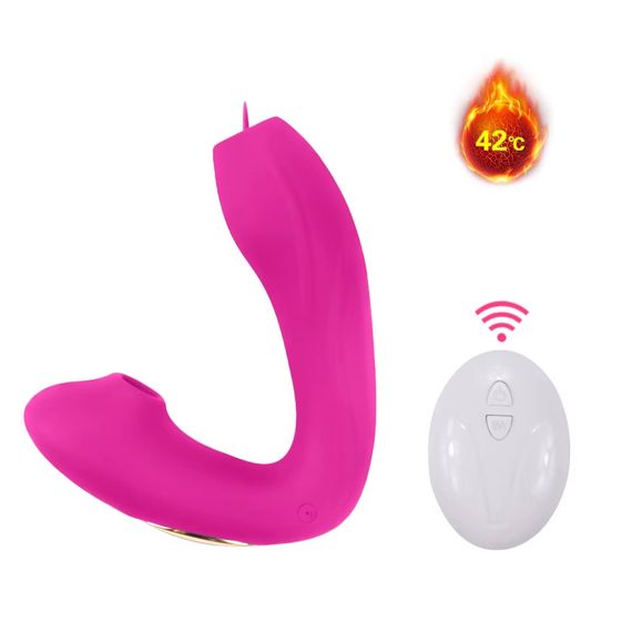 Вибратор HUGBOX Pink Heat Duo с вакуумной стимуляцией, подогревом и пультом ДУ