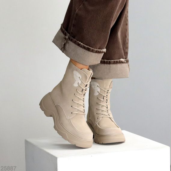 Бежеві зимові високі черевики натуральна замша доступна ціна | Зображення 3