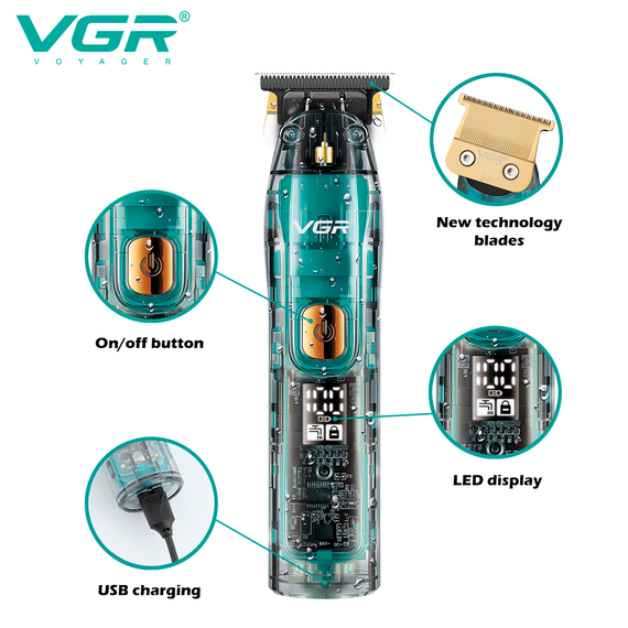 Триммер аккумуляторный Professional VGR V-961, 4 насадки, LED дисплей | Зображення 1