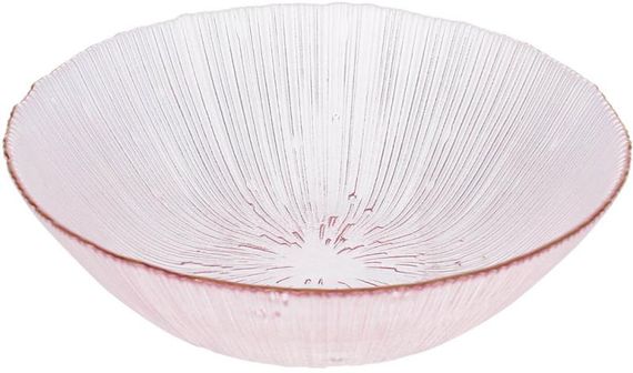 Салатник скляний "Fleur" Ø25см (1.8л), рожевий із золотою облямівкою