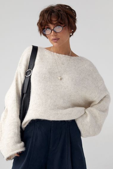 В'язаний мохеровий джемпер із широкими рукавами - бежевий цвет, ONE SIZE (є розміри)