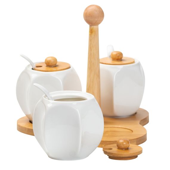 Набір банок для сипучих продуктів 3 шт по 200 мл, на бамбуковій підставці HP1201 | Зображення 2