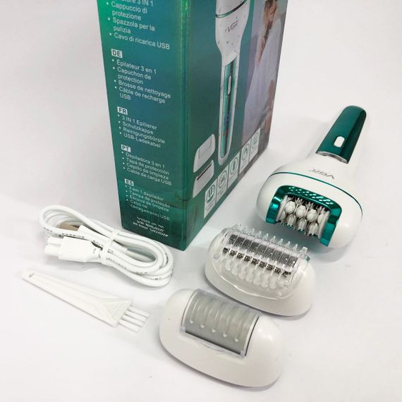 Жіночий бездротовий епілятор 3в1 VGR V-732 для ніг та зони бікіні з підсвічуванням та дисплеєм. Колір: зелений | Зображення 8