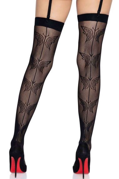 Панчохи-сітка зі швом ззаду Leg Avenue Butterfly back seam thigh highs Чорний One size | Зображення 1