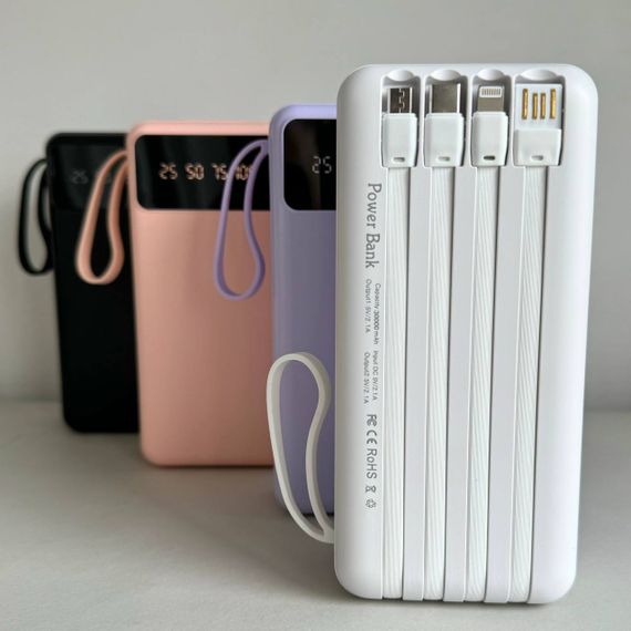 Power Bank Intelligent Fast з кабелем USB+Micro+Type-C+Lightning (30000mAh) Білий | Зображення 3