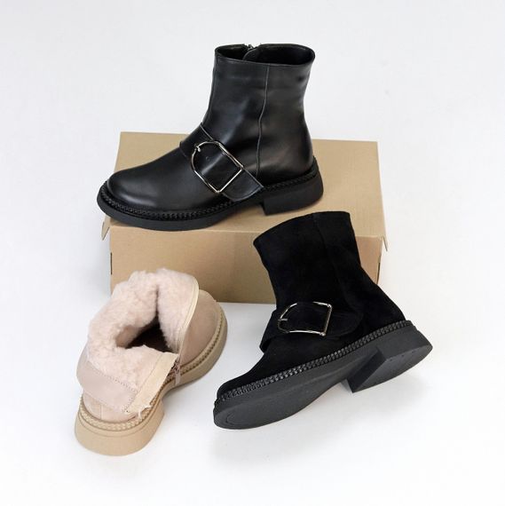 Стильні чорні шкіряні черевики з утеплювачем низький хід | Зображення 9