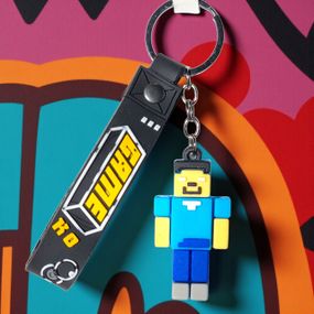 Брелок Minecraft «Стив в голубой футболке» 15 см | Резиновый детский брелок-талисман для ключей и рюкзака