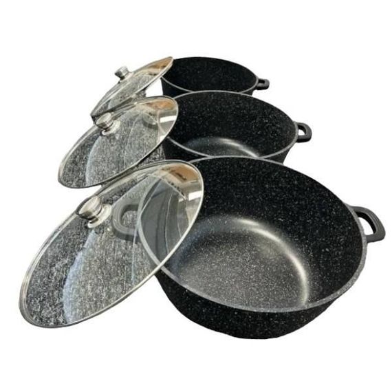 Набір каструль зі скляними кришками 3шт PT-6 газ/індукція Чорний