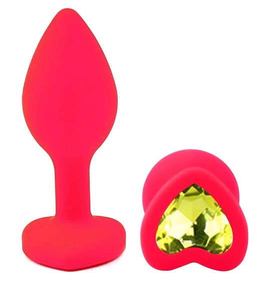 Анальная пробка EGZO Silicone Pink Heart Plug S, розовая, с жёлтым кристаллом Sex Aura | Зображення 1