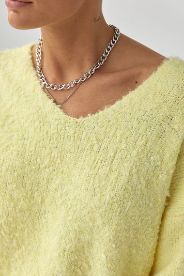 В'язаний джемпер з V-подібною горловиною - жовтий цвет, ONE SIZE (є розміри) | Зображення 3