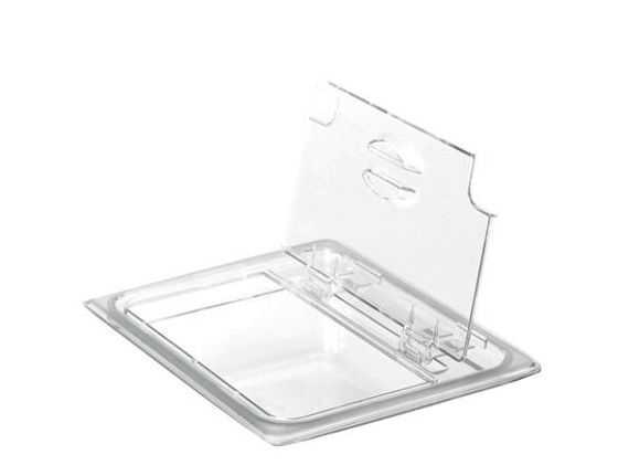 Откидывающаяся крышка с ручкой и выемкой под ложку FlipLid из прозрачного поликарбоната для гастроемкости Cambro, GN 1/2 (325х265 мм)