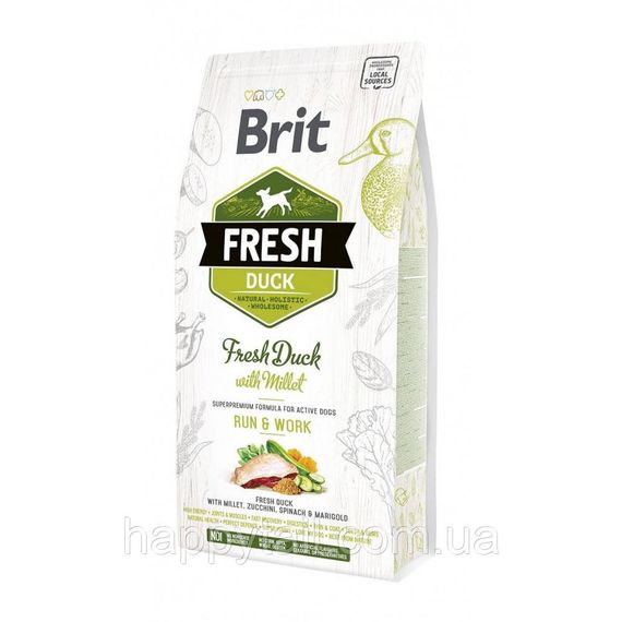 Корм Brit Fresh Duck/Millet Active Run & Work для активных собак, утка и пшено, 2.5 кг