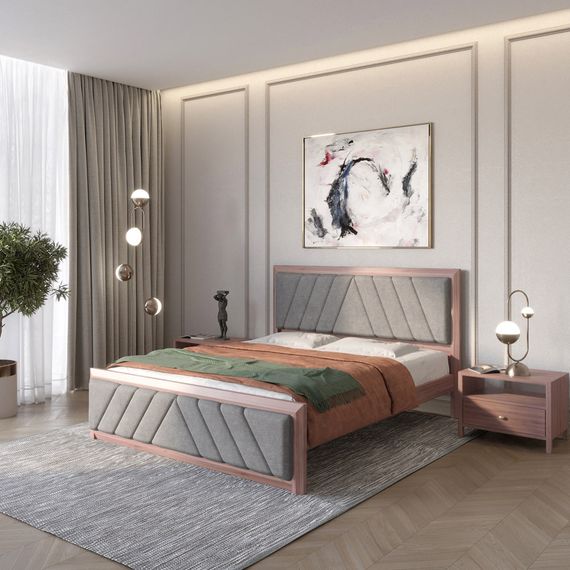 Односпальне дерев&#039;яне ліжко Mebigrand Барселона Б2 Горіх лісний/Аляска 93 (Сірий) 80х200 см (MBG-13489)