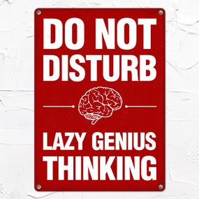 Металлическая табличка Do not disturb Lazy genius thinking 26х18,5 см (MET_20J022_WH)