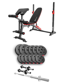 Набір Hop-Sport Premium 38кг з лавою HS-1095, штангою та гантелями