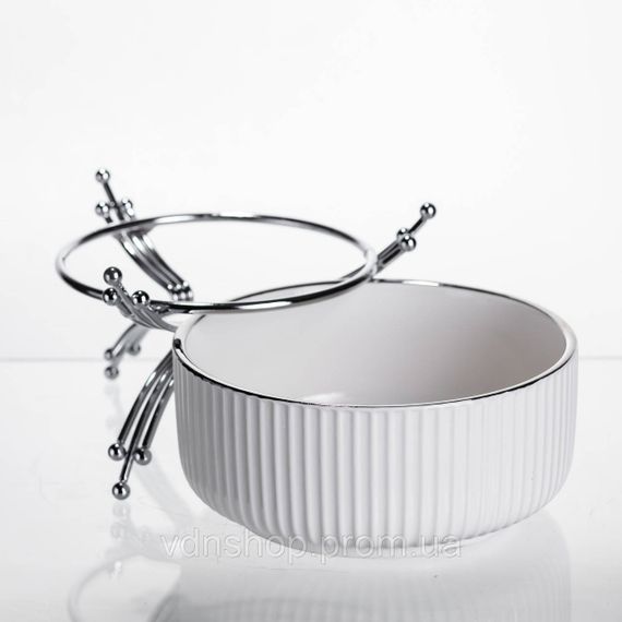 Салатник порцеляновий на металевій підставці Ø16 (см) Срібло LB-1568S | Зображення 2