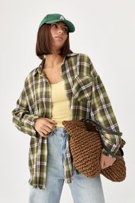 Картата сорочка з бахромою - хакі цвет, ONE SIZE (є розміри)