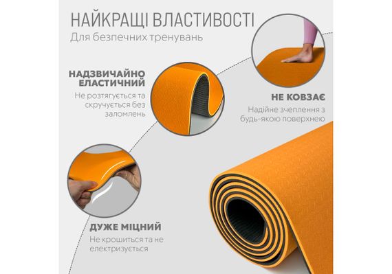 Килимок для йоги та фітнесу EasyFit TPE+TC 6 мм двошаровий + Чохол помаранчевий з чорним (EF-1924s-ORB) | Зображення 3