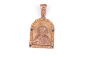 Икона Николя Чудотворца из красного золота с сапфирами