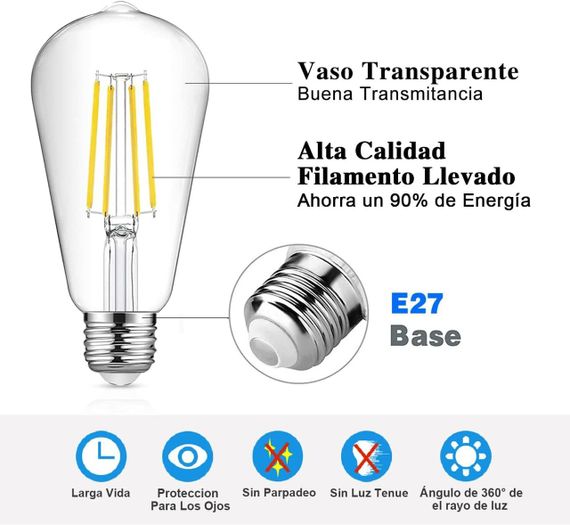 Світлодіодна лампа розжарювання EXTRASTAR ST64 E27, холодне світло 6500 K, 8 Вт, вінтажна лампа в стилі ретро 95 | Зображення 3