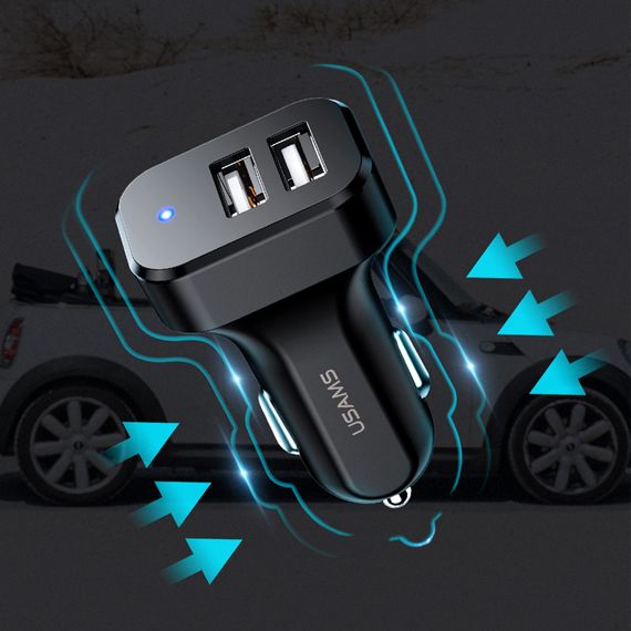 АЗП Usams C13 2.1A (2USB-A) + кабель 3in1 (USB to M+L+C) Чорний | Зображення 4