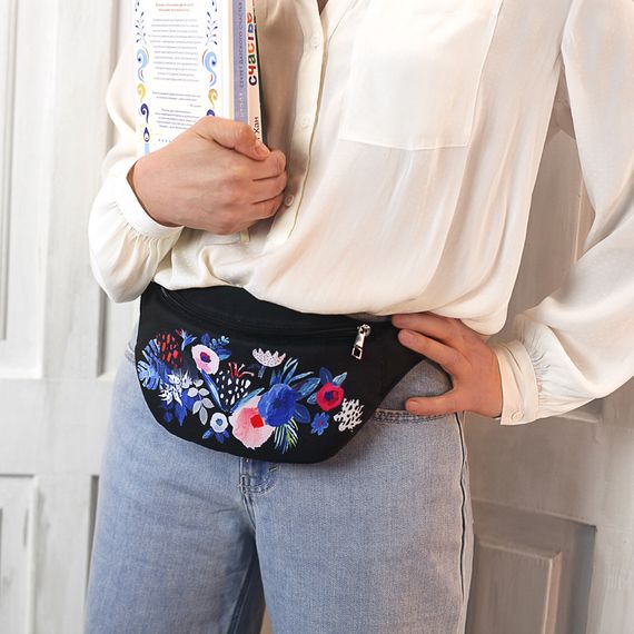 Сумка на пояс бананка Bumbag Цветы 27x16 см (BB_19A003_BL)