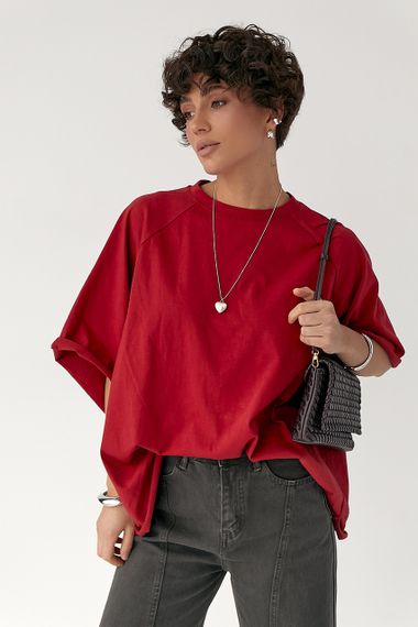 Однотонна вільна футболка з рукавами-реглан - червоний цвет, ONE SIZE (є розміри)