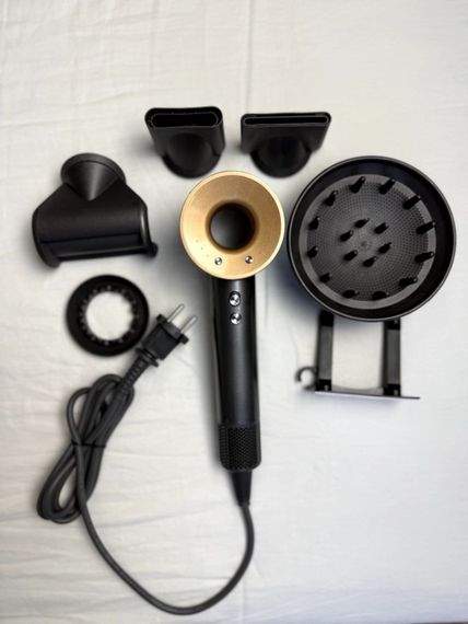 Фен Super Hair Dryer сіро-золотий з іонізацією та турборежимом 5 насадок