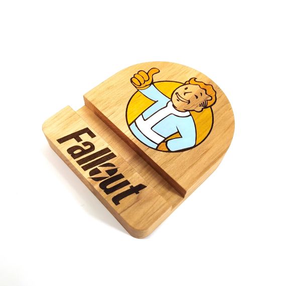 Підставка тримач під смартфон телефон планшет FALLOUT VAULT BOY 10х12х2 см Майстерня містера Томаса Дерево | Зображення 2