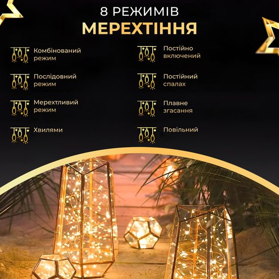 Гірлянда роса на пульті 100 метрів на 1000 led світлодіодів крапля на зеленому дроті жовта | Зображення 7