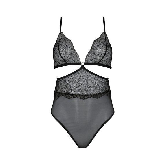 Боді Passion Amberly Body 6XL/7XL black, асиметричний крій, мереживний ліф, золота нитка | Зображення 2