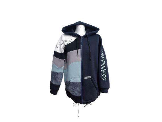 Худи женский колор-блок темно-синий зимний толстовка футер трехнитка с начесом 68-72 | Зображення 1