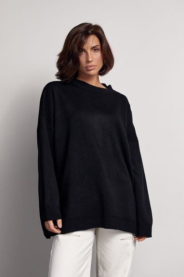 Женский однотонный джемпер oversize кроя - черный цвет, M (есть размеры) | Зображення 7