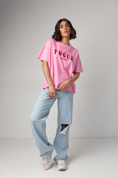 Женская футболка oversize с надписью Vogue - розовый цвет, S (есть размеры) | Зображення 2