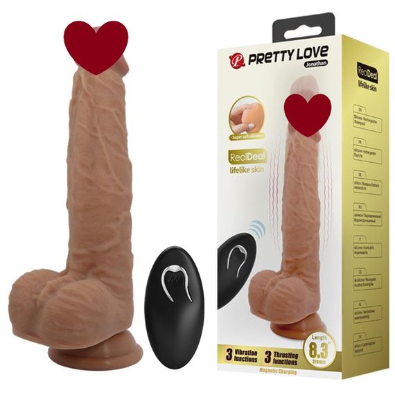 Вібратор на присосці PRETTY LOVE Jonathan 8,3'' Light Brown, 3 vibration functions Thrusting Wireles Sex Aura