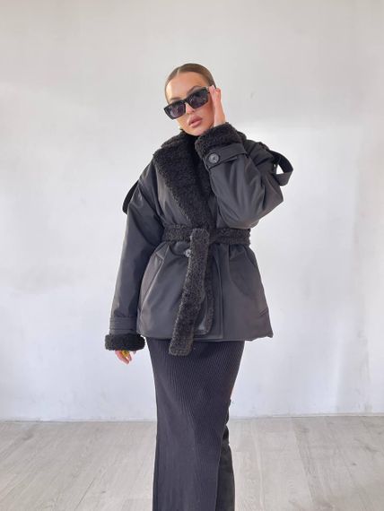 Женское пальто-парка утепленное короткое 75 см черная XL