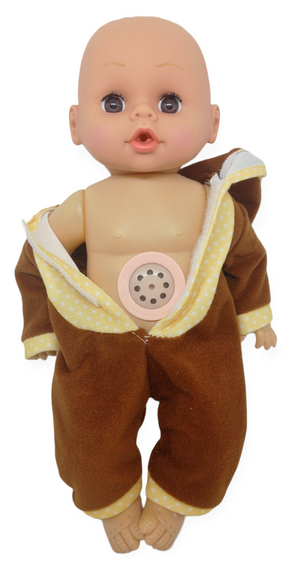Пупс лялька розмовляє плаче сміється в костюмі ведмедик 29.5 см Little baby з пляшечкою | Зображення 8