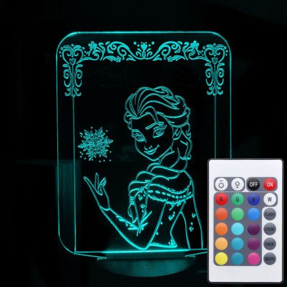 Акриловий світильник-нічник з пультом 16 кольорів Ельза Крижане серце tty-n002114