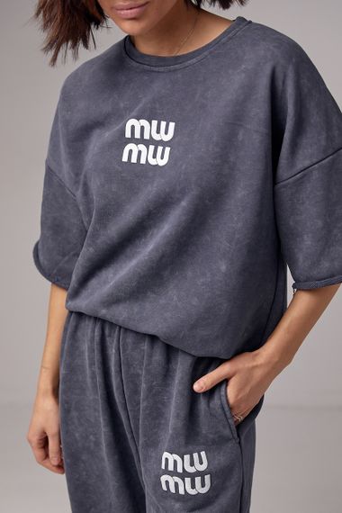 Спортивний костюм в технике тай-дай с принтом Miu Miu - темно-серый цвет, S (есть размеры) | Зображення 3